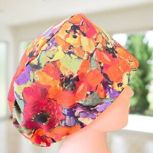 PREMIUM Orange Poppies~ Euro Scrub Cap~ Unisex Nurse Cap